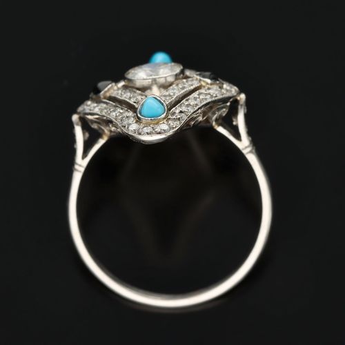 Platinum Turquoise Sapphire and Diamond Ring image-6