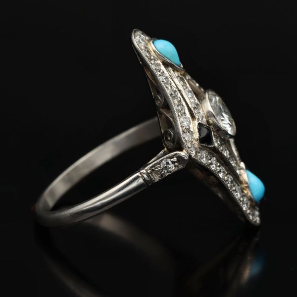 Platinum Turquoise Sapphire and Diamond Ring