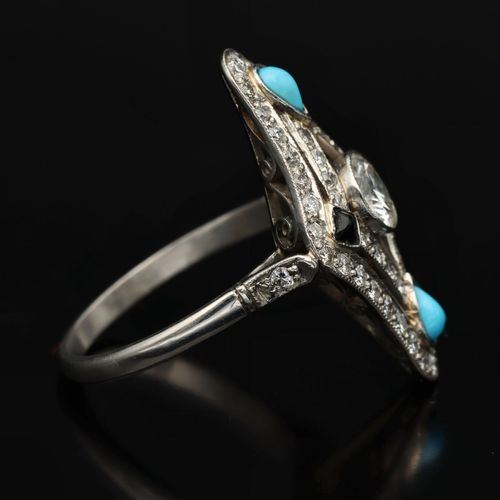 Platinum Turquoise Sapphire and Diamond Ring image-4