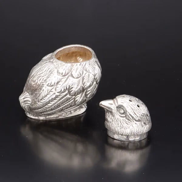 Pair of Victorian Silver Pepperettes Shaped as Chicks