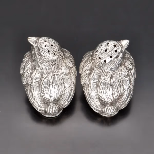 Pair of Victorian Silver Pepperettes Shaped as Chicks