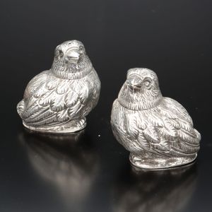Pair of Victorian Silver Pepperettes Shaped as Chicks