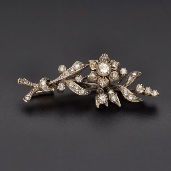 19th Century Diamond Floral Spray Brooch