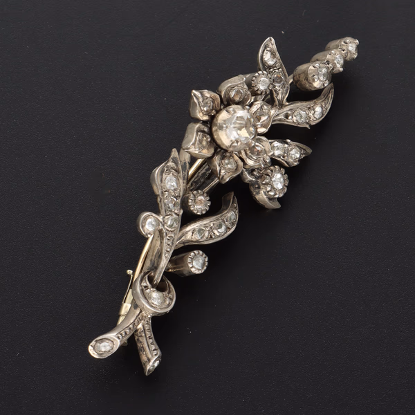 19th Century Diamond Floral Spray Brooch