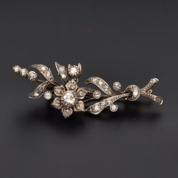 19th Century Diamond Floral Spray Brooch