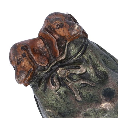 Unusual Bronze Figure of Dachshund Puppies in a Bag image-2
