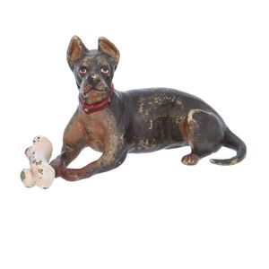 Antique Cold Painted Bronze Dog with a Bone