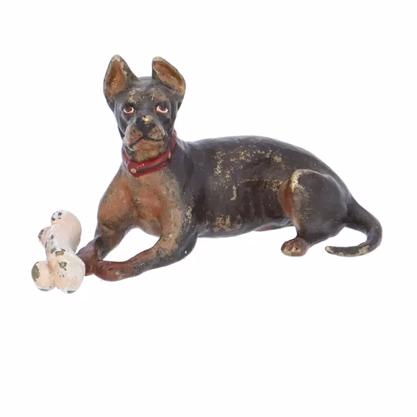 Antique Cold Painted Bronze Dog with a Bone