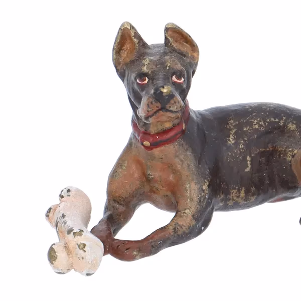 Antique Cold Painted Bronze Dog with a Bone