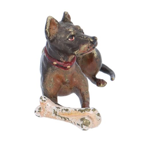 Antique Cold Painted Bronze Dog with a Bone image-2