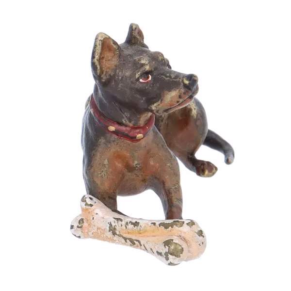 Antique Cold Painted Bronze Dog with a Bone