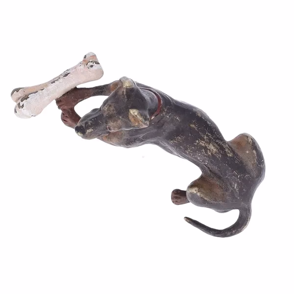 Antique Cold Painted Bronze Dog with a Bone