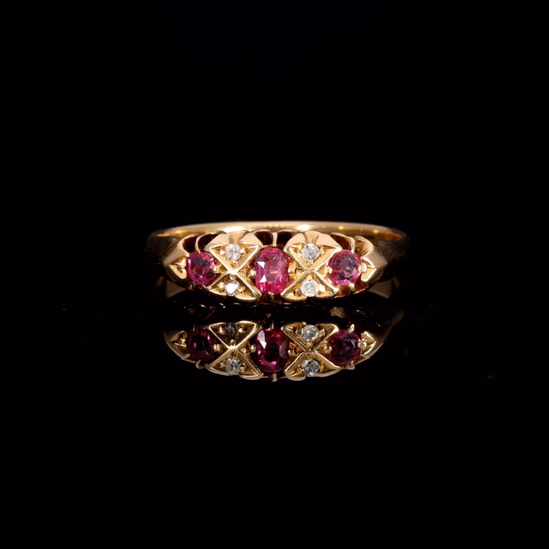 360° view of The Antique 1920 Ruby And Diamond Boat Ring
