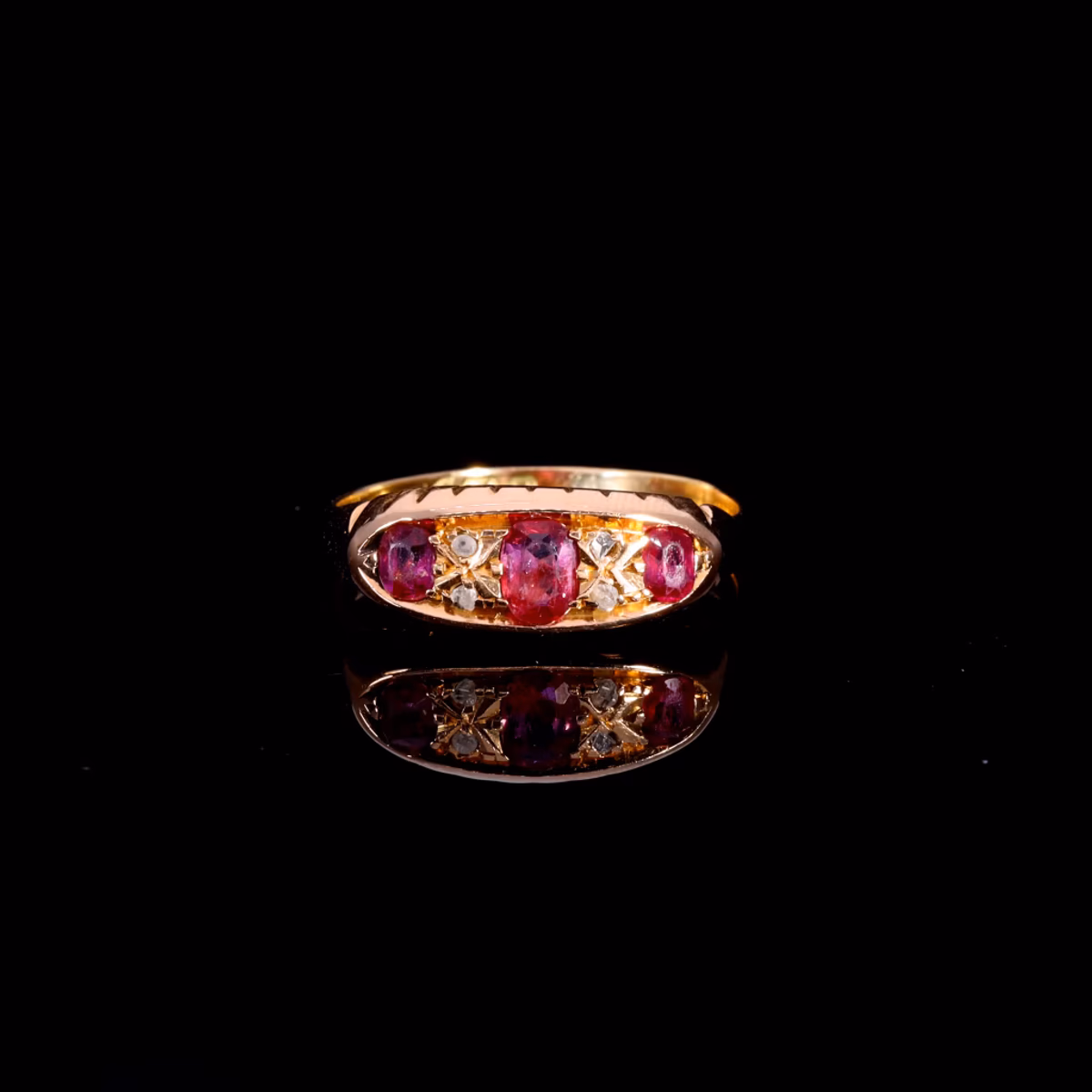 360° view of The Antique Edwardian 1909 Three Ruby And Diamond Ring
