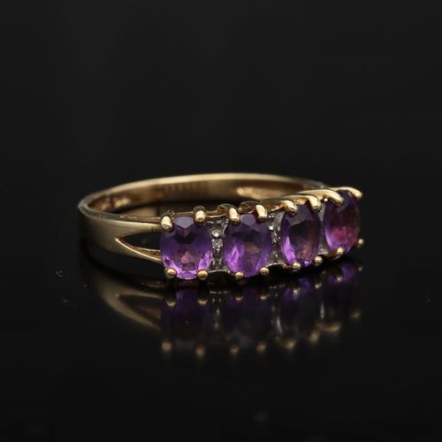 Gold Amethyst Diamond Ring. image-1