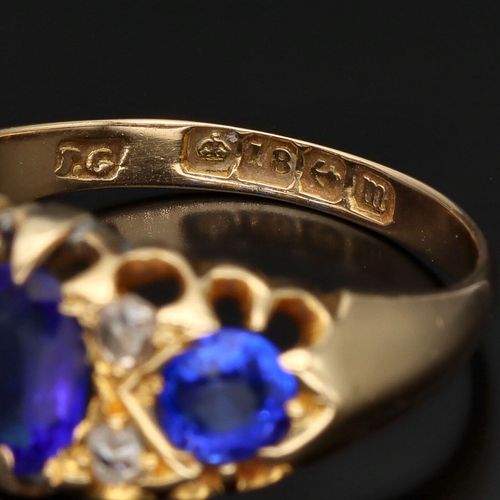 Victorian 18ct Gold Sapphire and Diamond Ring image-5