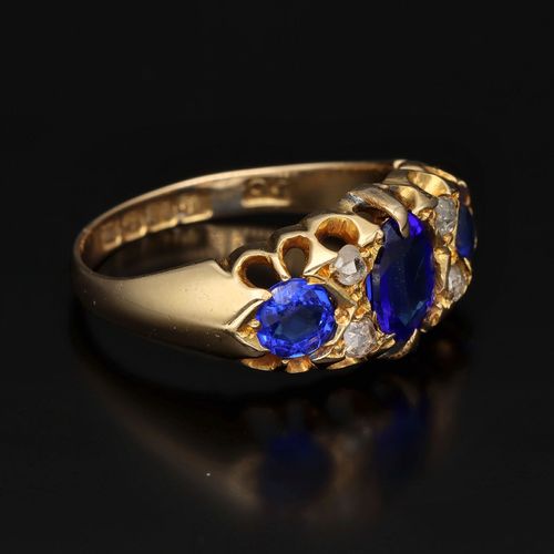 Victorian 18ct Gold Sapphire and Diamond Ring image-1