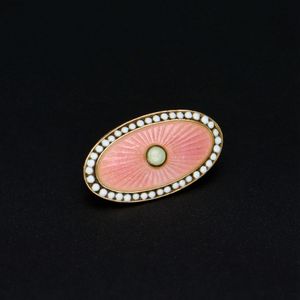 David Andersen Small Silver Gilt and Pink Enamel Brooch