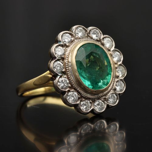 18ct Gold Emerald and Diamond Ring image-1