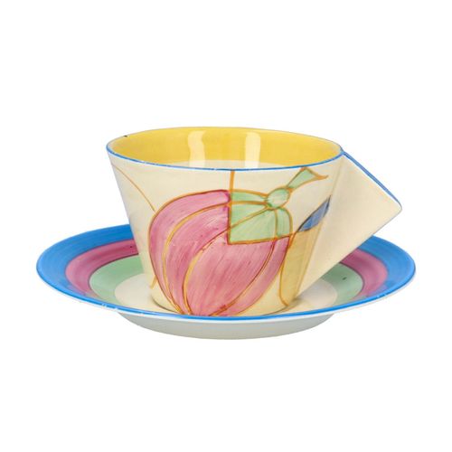 Clarice Cliff Pastel Melon Conical Cup and Saucer image-1