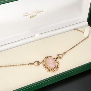 9ct Gold Cabochen Cut Rose Quartz Necklace