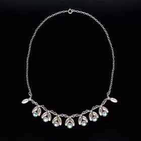 Vintage Danish Silver and Crystal Design Fringe Necklace