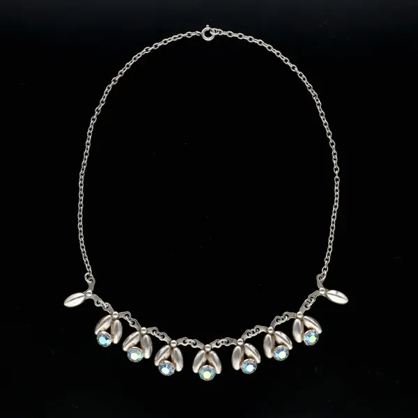Vintage Danish Silver and Crystal Design Fringe Necklace