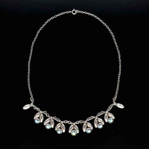 Vintage Danish Silver and Crystal Design Fringe Necklace image-1