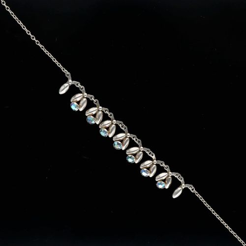 Vintage Danish Silver and Crystal Design Fringe Necklace image-3