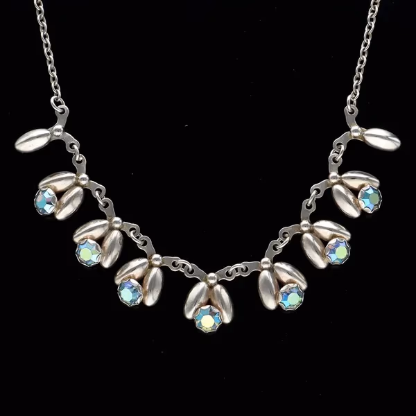 Vintage Danish Silver and Crystal Design Fringe Necklace