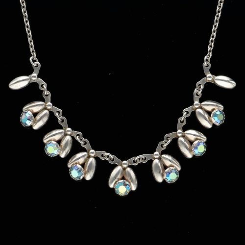 Vintage Danish Silver and Crystal Design Fringe Necklace image-2