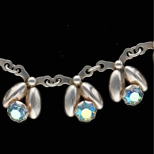 Vintage Danish Silver and Crystal Design Fringe Necklace image-4