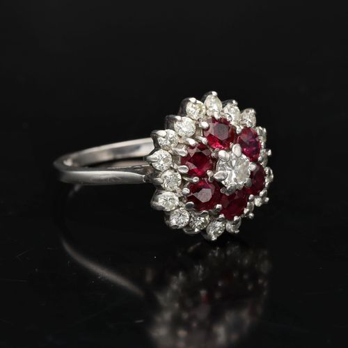 18ct Gold Ruby and Diamond Cluster Ring image-1