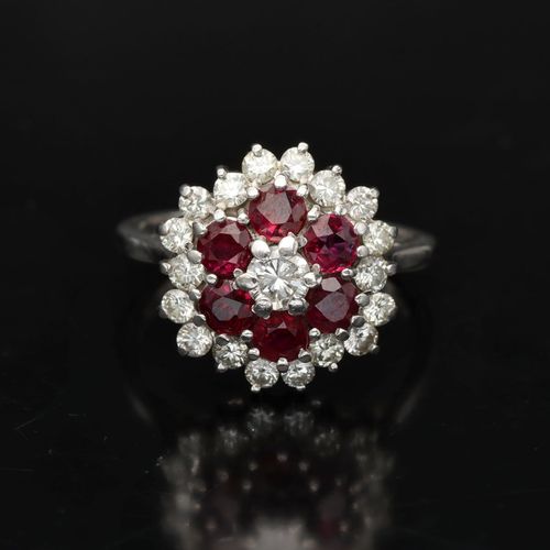 18ct Gold Ruby and Diamond Cluster Ring image-2