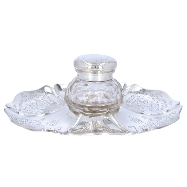 Victorian Cut Glass and Silver Inkwell