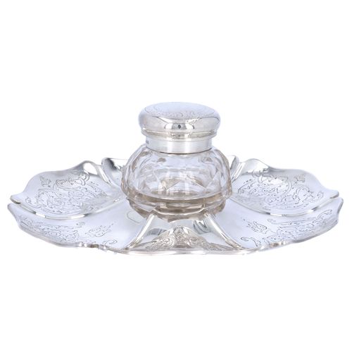 Victorian Cut Glass and Silver Inkwell image-2