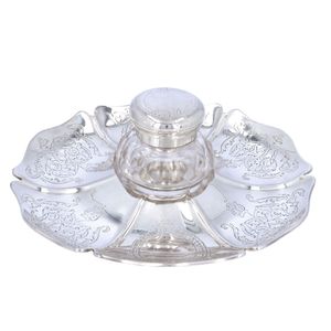 Victorian Cut Glass and Silver Inkwell