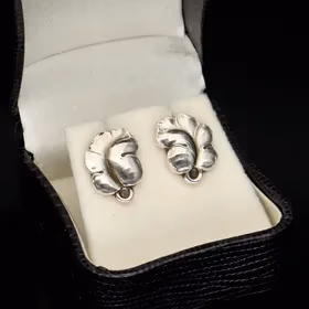 Pair of Georg Jensen Silver Leaf Earrings