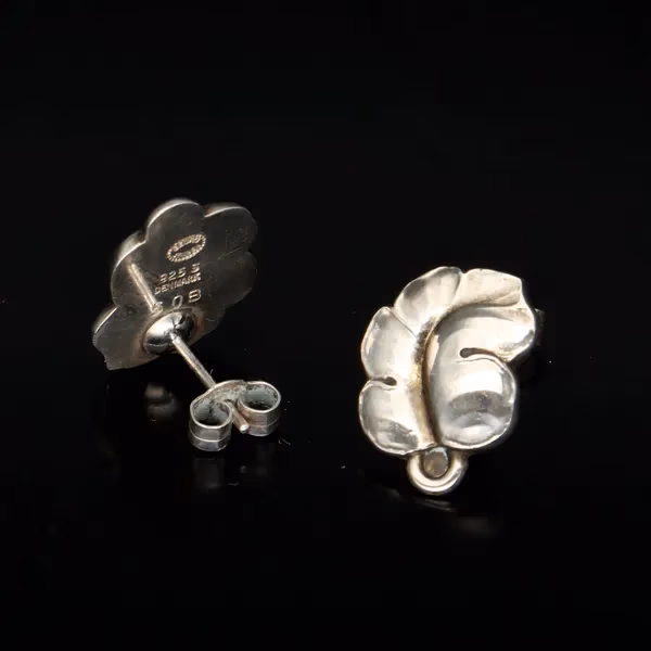 Pair of Georg Jensen Silver Leaf Earrings