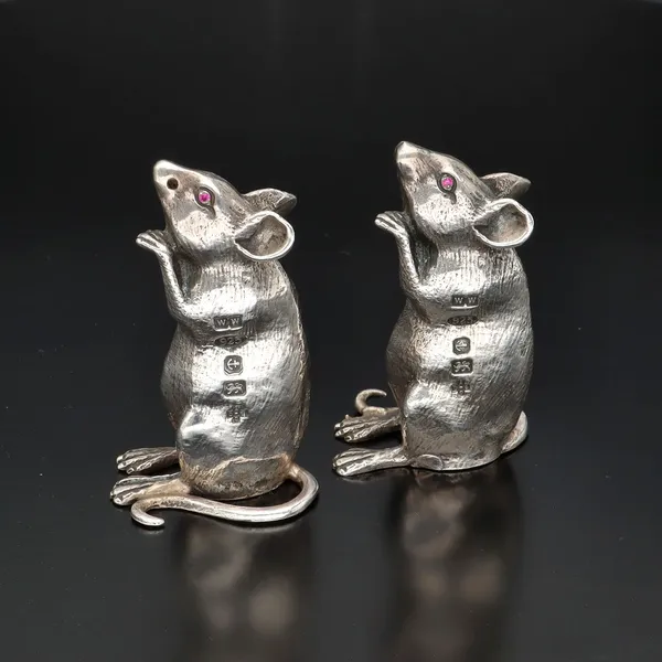 Rare Pair of Silver Salt and Pepper Mice
