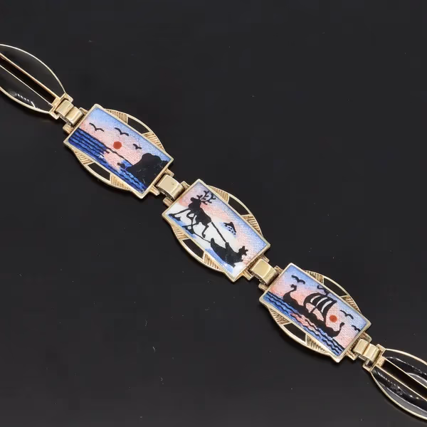 Aksel Holmsen Norwegian Vermeil Silver and Enamel Bracelet
