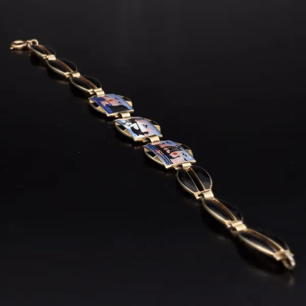 Aksel Holmsen Norwegian Vermeil Silver and Enamel Bracelet