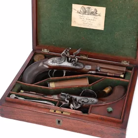 Cased Pair of 54 Bore Flintlock Travelling Pistols