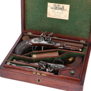 Cased Pair of 54 Bore Flintlock Travelling Pistols