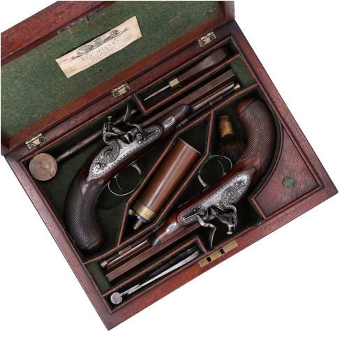 Cased Pair of 54 Bore Flintlock Travelling Pistols image-2