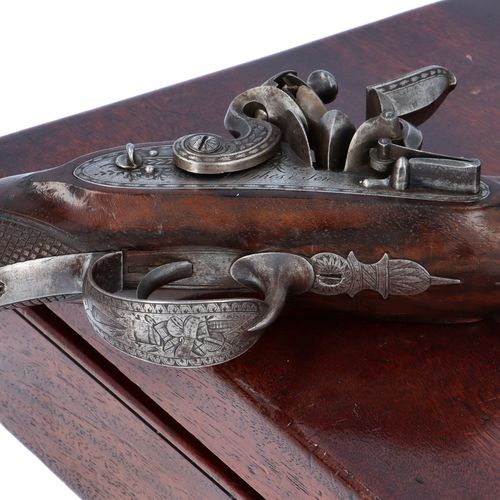 Cased Pair of 54 Bore Flintlock Travelling Pistols image-6