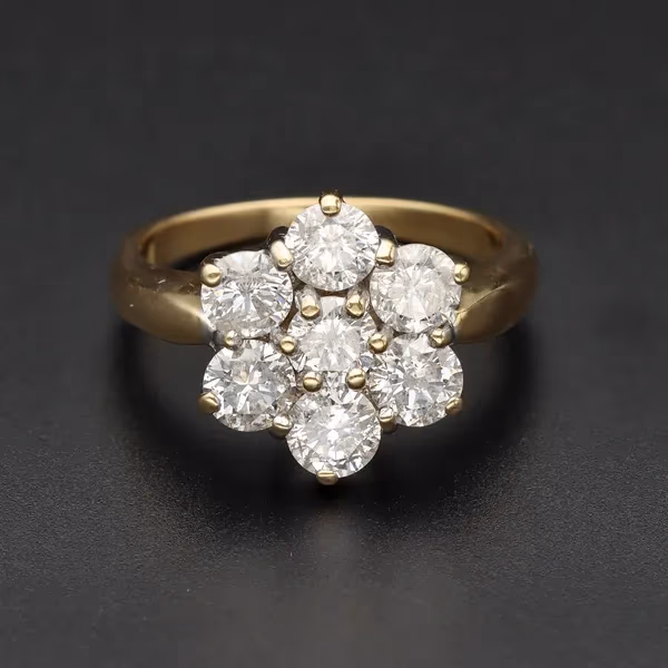 18ct Yellow Gold 1.50ct Natural Diamond Cluster Ring