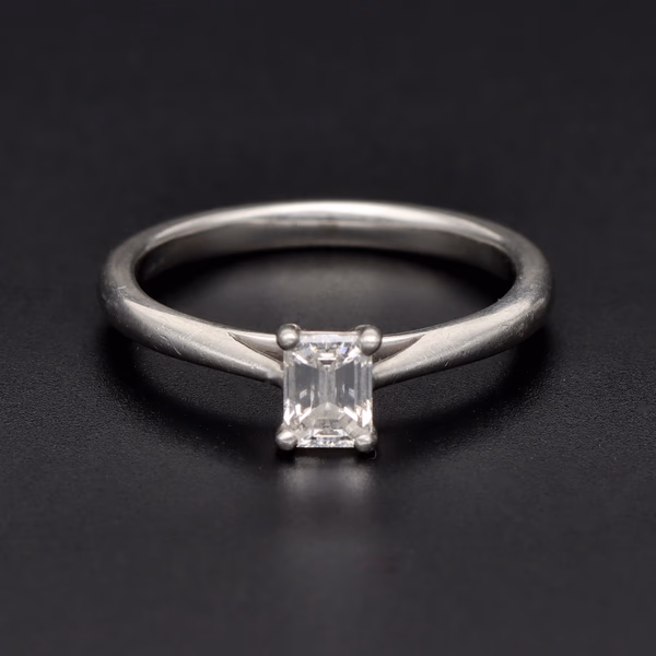 Platinum Emerald-Cut Diamond Solitaire Ring