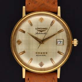 Vintage 18ct Gold Longines Admiral Five Star Linen Dial Watch
