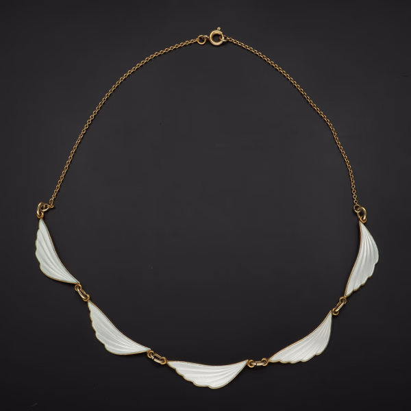 Norwegian Vermeil Sterling Silver & White Guilloché Enamel Fringe Necklace